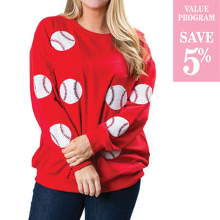 red with baseballs sweatshirt top sold in size assortment