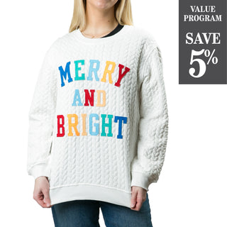 White quilted sweatshirt with multicolor Merry and  Bright