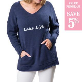 navy lake life sweater sold in size assortment