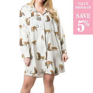 cream shirt dress with leopards sold in size assortment