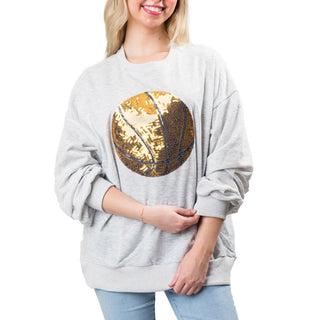 Gray sweatshirt with Gold sequined basketball