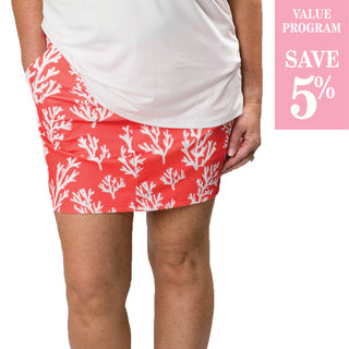 Orange and white dancing coral skort with pockets