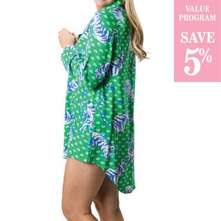 green and blue tigers shirt dress sold in size assortment