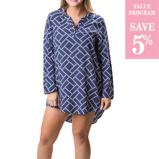 navy and white diamond tunic dress sold in size assortment