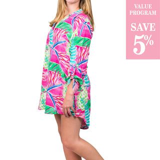 pink and green watercolor tunic dress sold in size assortment