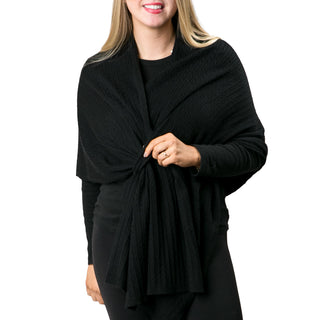 Cable Knit Keyhole Wrap in Black