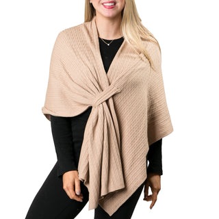 Cable Knit Keyhole Wrap in Camel
