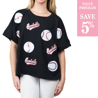 Black baseballs shirt sold in size assortment