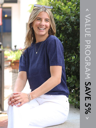 Bea Short Sleeve Sweater With Metallic Thread Navy Program - Spring 2026