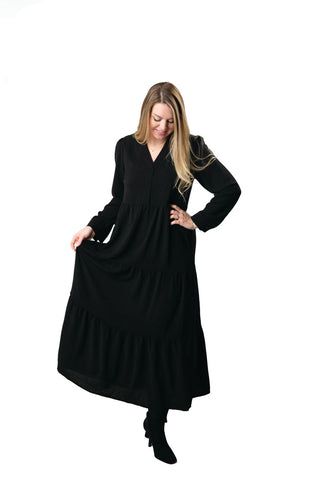 Black  tiered, long sleeve maxi dress