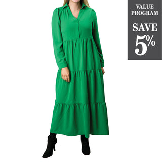 Green long sleeved tiered dress