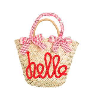 red Gingham with Hello Lettering paper straw handbag