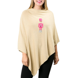 Metallic Gold One Size Poncho with embroidered pink nutcracker