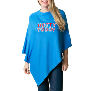 Blue Opal One Size Poncho with embroidered red and white Hotty Toddy