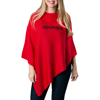 Red One Size Poncho with embroidered black Georgia