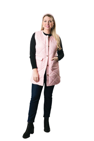 Long light pink button front vest with pockets
