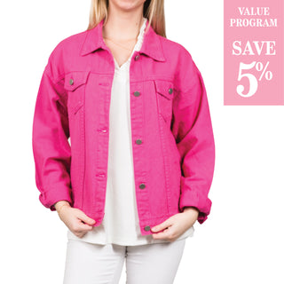 hot pink jean jacket sold in size assortment