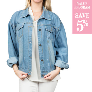 light wash denim jean jacket sold in size assortment