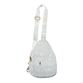 White quilted crossbody bag with front pocket