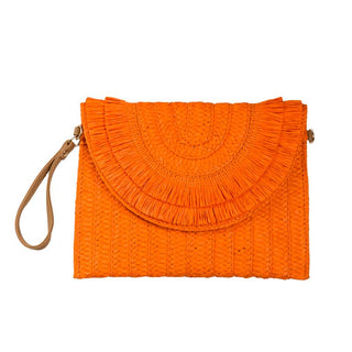 Orange fringe clutch with strap