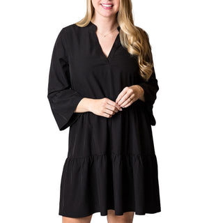 Tiered, flutter sleeve dress in Black