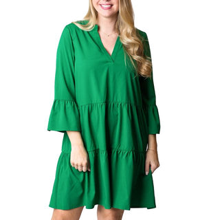 Tiered, flutter sleeve dress in Green