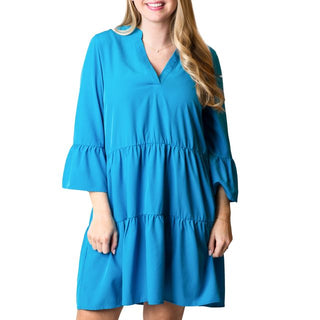 Tiered, flutter sleeve dress in Opal