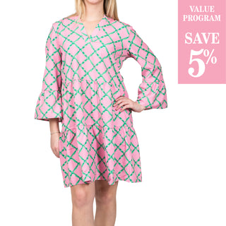 pink and green lattice dress sold in size assortment