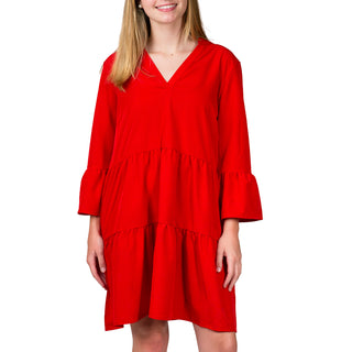  Tiered, flutter sleeve dress in Red