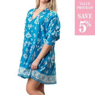 turquoise with white paisley tunic dress sold in size assortment