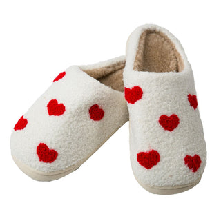 Slip on slippers with red hearts
