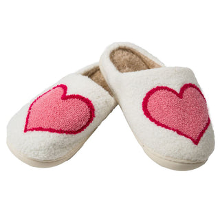 Slip on slippers with large pink heart