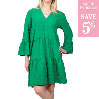 green swiss dot dress sold in size assortment