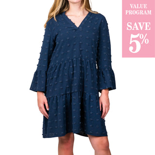 navy swiss dot dress sold in size assortment