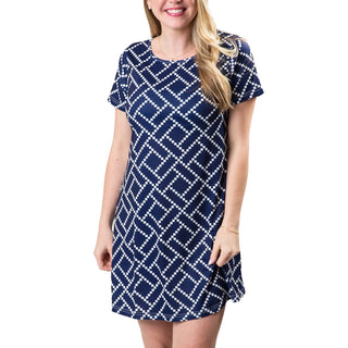 T-shirt Dress with navy and white diamonds