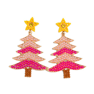 Beaded light pink and pink Christmas tree earrings