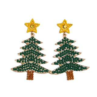 Beaded yellow star and green Christmas tree earrings