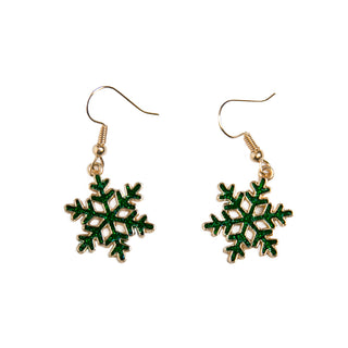 Dangly green snowflake earrings