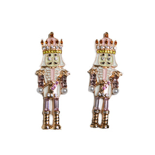 Pink and white enamel nutcracker earrings