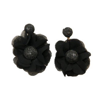 Black dangle flower earring with straw buds and polyester petals