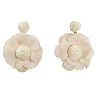 Cream dangle flower earring with straw buds and polyester petals