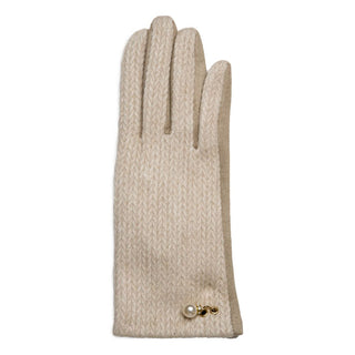 Taupe Glove with Pearl Bobble Detailing