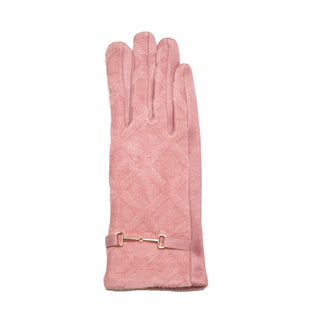 Pink Donna Touch Screen Gloves with bit and raised print on print details