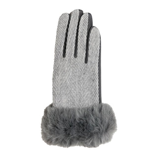 Patterned glove with faux fur cuff in gray