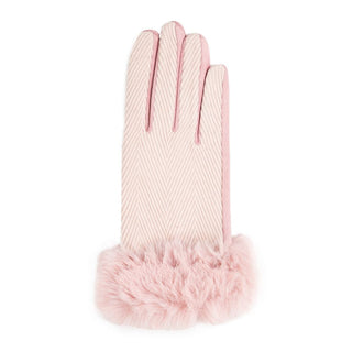 Patterned glove with faux fur cuff in pink