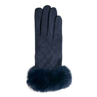 Navy glove with faux fur cuff
