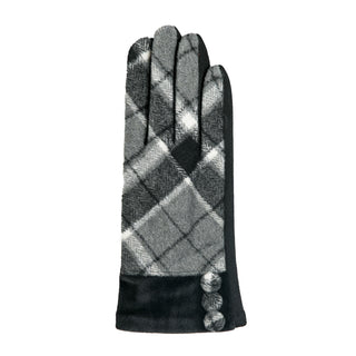 Black and white plaid gloves with button detail