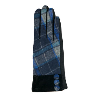 Navy and Gray plaid gloves with button detail