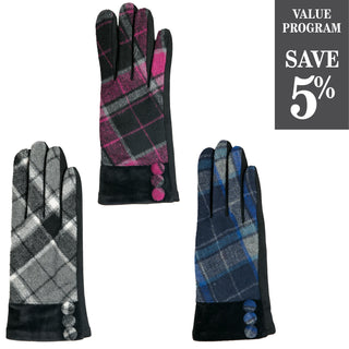 Plaid gloves with button detail
