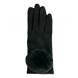 Black glove with large pom pom
